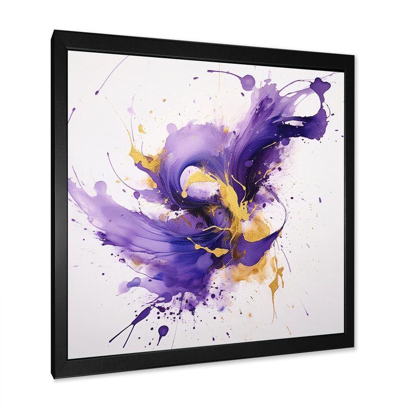 «Mauve et or», impression sur toile encadrée de fractales, H 24 po x l 24 po x P 1 po, Cadre simple noir