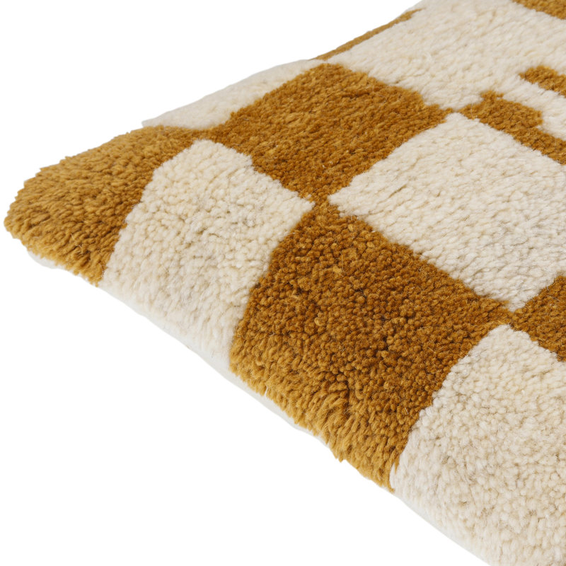 Raven Checkered Wool Throw Pillow, Polyester/Polyfill, 18" x 18", Brown