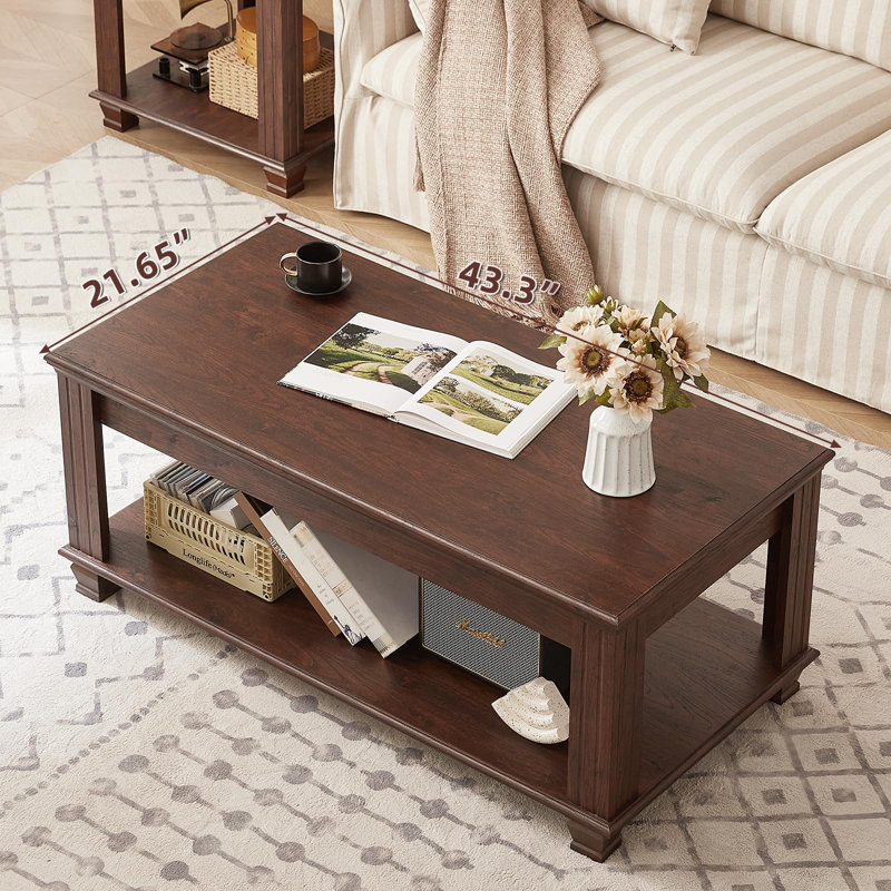 Farmhouse Coffee Tables for Living Room,Square Living Room Tables with Open Storage Shelf,Large Modern Coffee Table,Rustic Brown Center Table (Walnut)