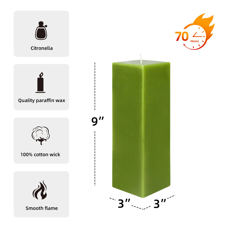 Bougie colonne, Sauge vert, H 9 po x l 3 po x P 3 po, 1 bougie