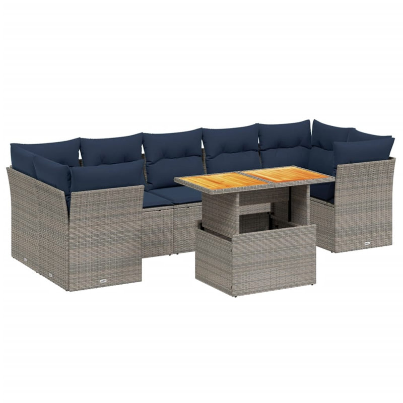  Ensemble de canapé de patio 8 pièces avec coussins en rotin de polyester gris