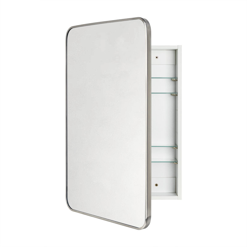 Garnes Recessed or Surface Mount Framed Medicine Cabinet with Adjustable Shelves, 30" H x 20" W x 4.84" D, Brushed Nickel