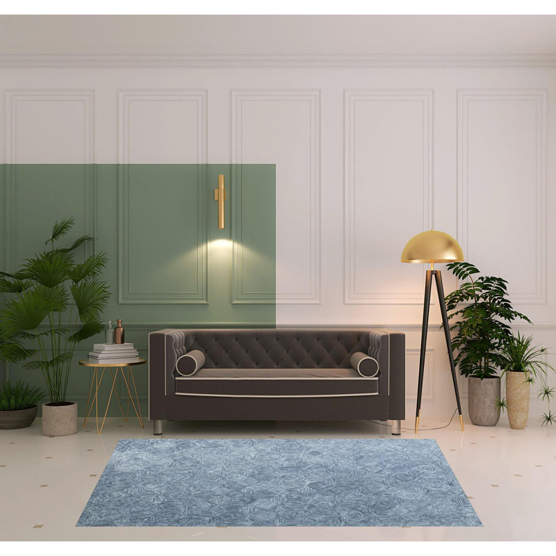 Tapis bleu en laine touffeté à la main 5 pi x 7 pi