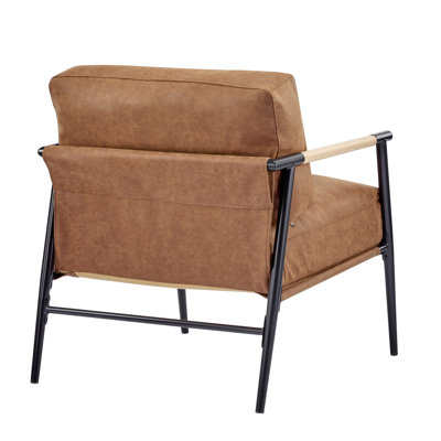 27.89" Armchair With Soft And Comforting Cushions, Minimalist Metal Build Natural Wood Armrest Sections, Great For Living Room Or Bedroom Decor, 32.91" Height, 29.43 Lb Package Brown Accent Chair