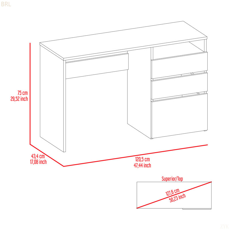 3-Drawer 1-Shelf Computer Desk, Black