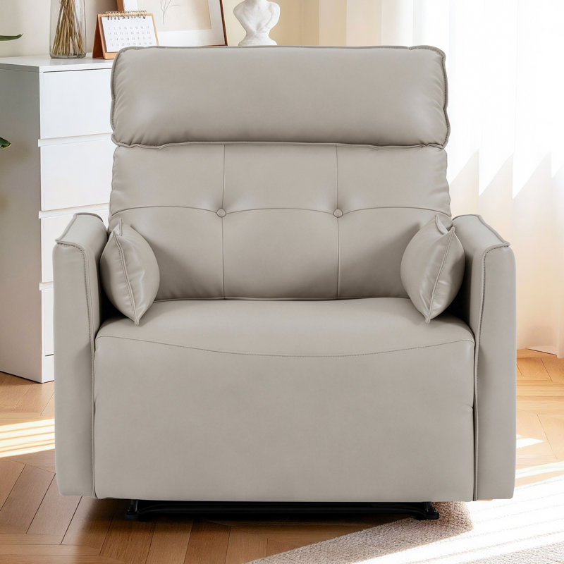 Oversized 42.5" Extra Wide Manual Recliner Breathalbe Leather, Light Gray