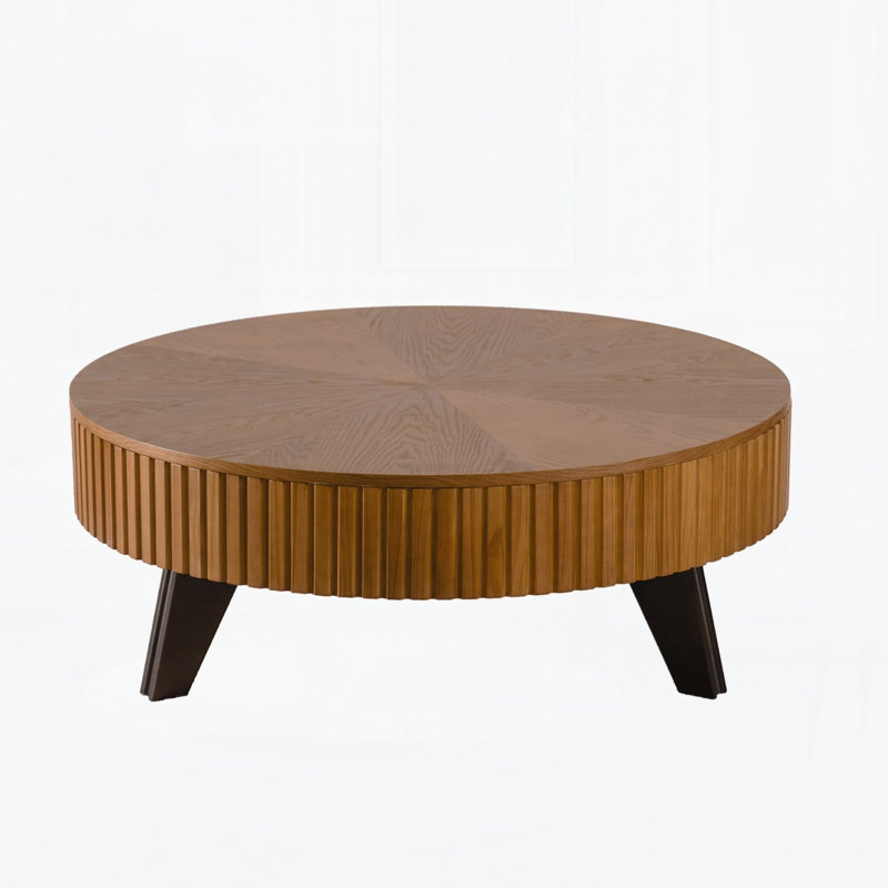 Table basse ronde rétro avec espace de rangement, idéale pour le salon et le bureau, H 15,7 po x L 39,37 po x l 39,37 po
