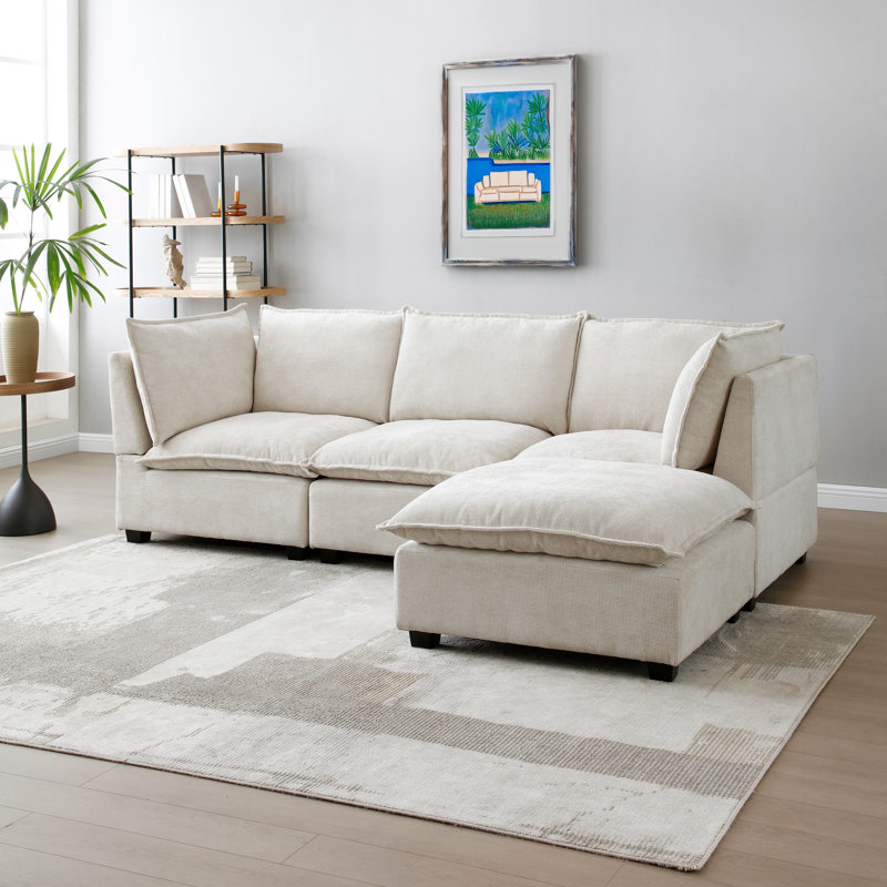 Canapé modulaire rembourré 4 pièces, Chenille beige