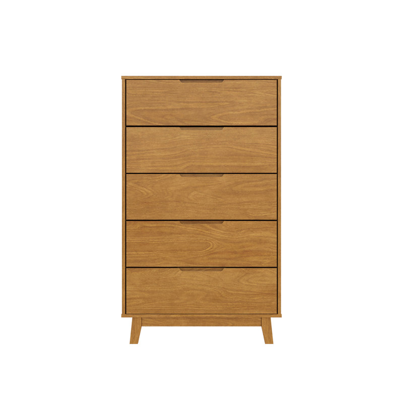 Jerred 5 Drawer Solid Wood Chest, Caramel