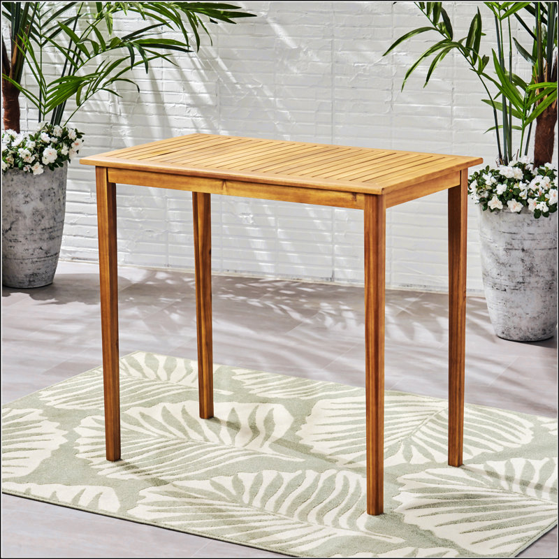 Table de bar d'extérieur rectangulaire en bois d'acacia minimaliste - durable, résistante aux intempéries et élégante pour le patio ou le jardin