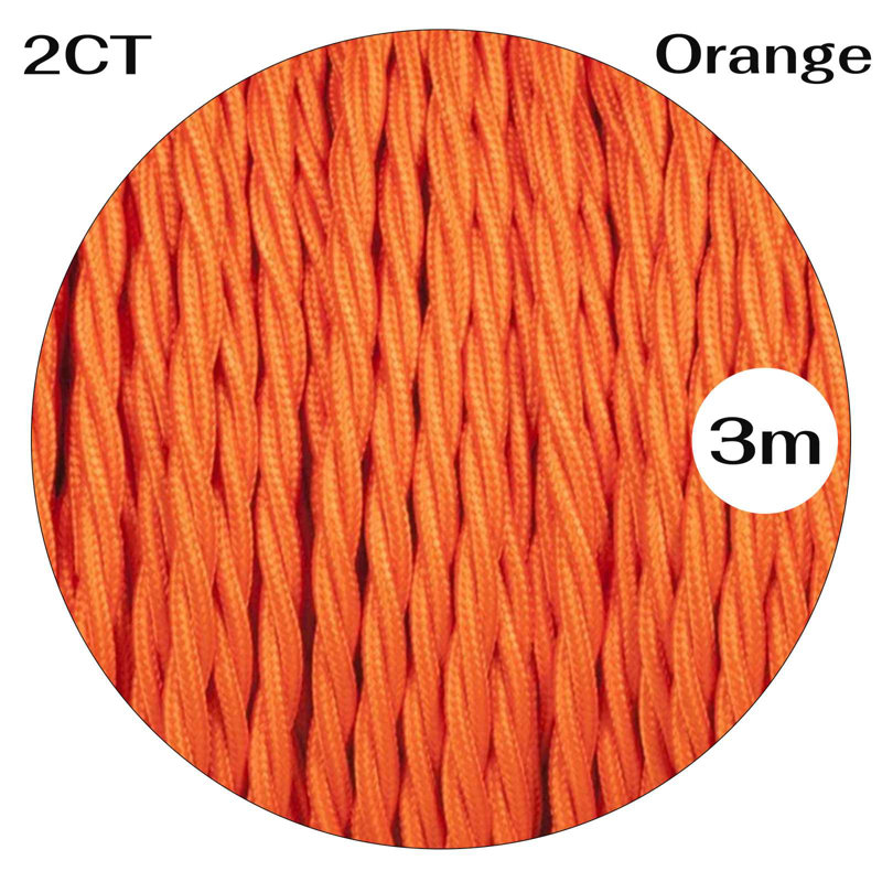 2Core Twisted Vintage Coloured 0.75Mm Braided Fabric Flexible Electrical UK Lighting Wire Cord / Cable, Orange