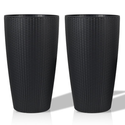 Indoor/Outdoor Modern The Appearance Is Made Of Imitation Rattan Design Planter,22.5 Inch Plastic Large Plant Pot With Automatic Watering System For Home And Garden (22.5 Inch - 2 Pack)