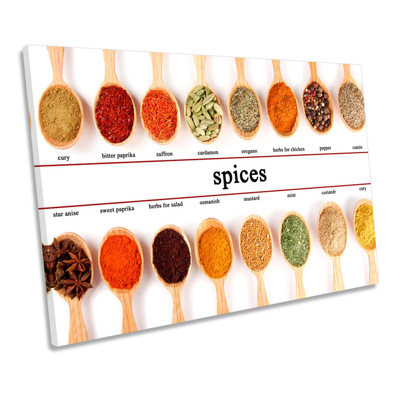 Spices Names Herbs Kitchen - Wrapped Canvas Print, 91.4cm H x 137.2cm W x 4cm D