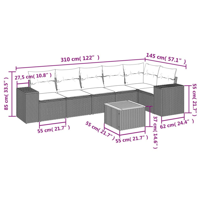 Ensemble de canapé de jardin Vidaxl gris