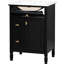 Meuble-lavabo noir 24 po avec lavabo, tiroir en bois massif et un tiroir rabattable, deux tiroirs, tablette réglable, poignées en métal doré, protection contre le débordement, conception peu encombrante, structure facile à nettoyer,