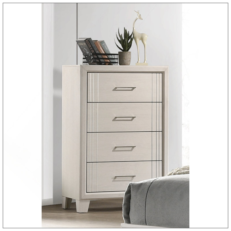 Armoire de chevet contemporaine à 4 tiroirs 1Pc, Beige