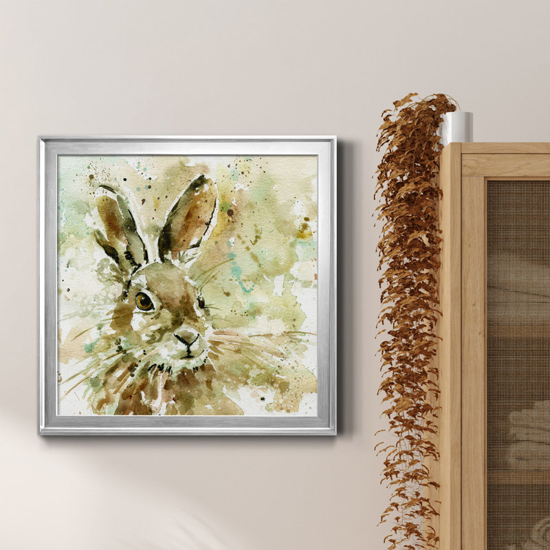 Hare in Spring - Peinture sur toile encadrée, Encadrement argenté, H 26,5 po x l 26,5 po x P 1,5 po
