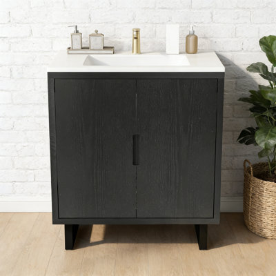 Meuble-lavabo avec lavabo, 2 portes et pieds robustes