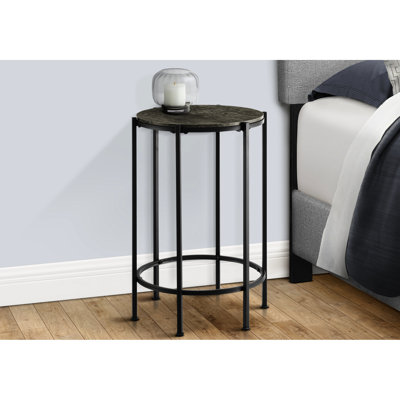 Table d'appoint chic en stratifié bronze foncé avec base en métal noir pour les pieds de la chambre à coucher