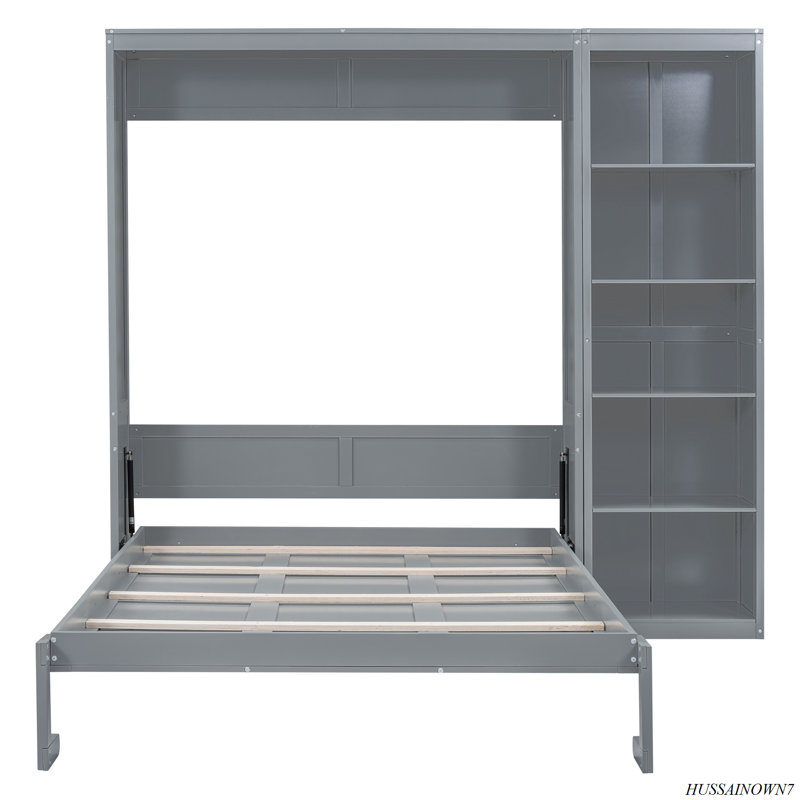 Murphy Bed Wall Bed With Shelves, White, Queen