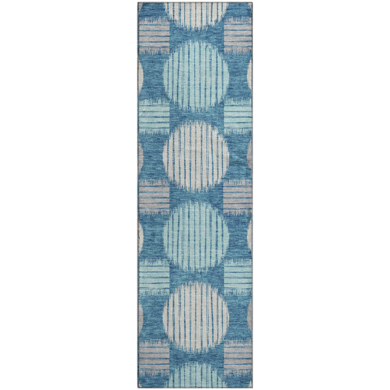 Premium Machine Washable Prisco Teal Rug, Runner 2'3" x 7'6"