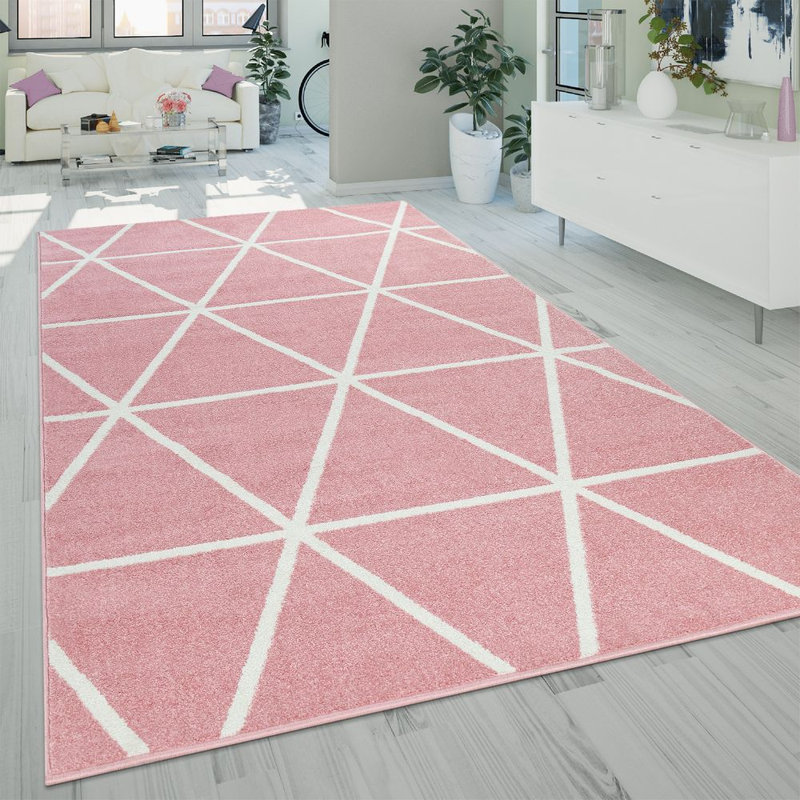 Tapis rose à motif géométrique Doyle, Rectangle 6 pi 7 po x 9 pi 2 po