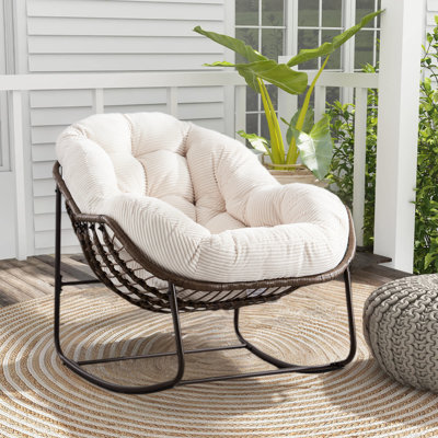 Outdoor Rocking Chair,Patio Oversized Rattan Egg Rocking Chair, Indoor Padded Cushion Rocker Chair