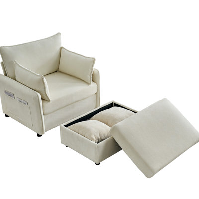 55" Beige , Primary Living Space, Spring Padding, Ports, Adjustable Phone Holder, Antique British Design, Eucalyptus Wood Frame Oversized Chaise Lounge Chair Indoor With And Storage, Comfy Corduroy