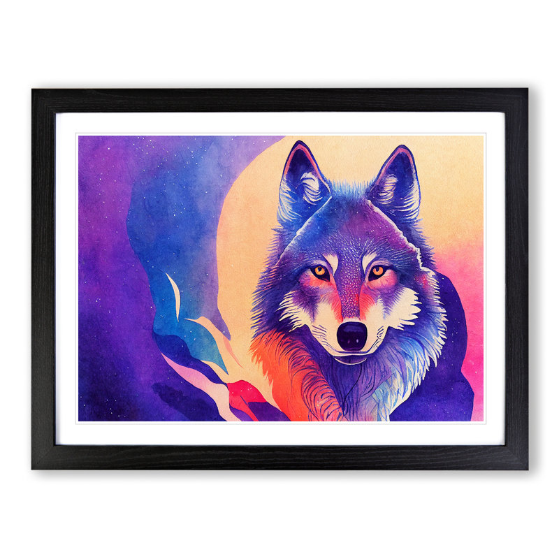 Watercolour Wolf Vol.3 Abstract - Single Picture Frame Print, Black, 46cm H x 64cm W