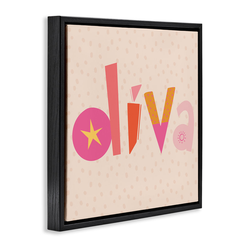Diva Patterned Whimsical Text Floating Frame, design by Sazerelli Designs, Jet Black Floater Frame, 18" H x 18" W