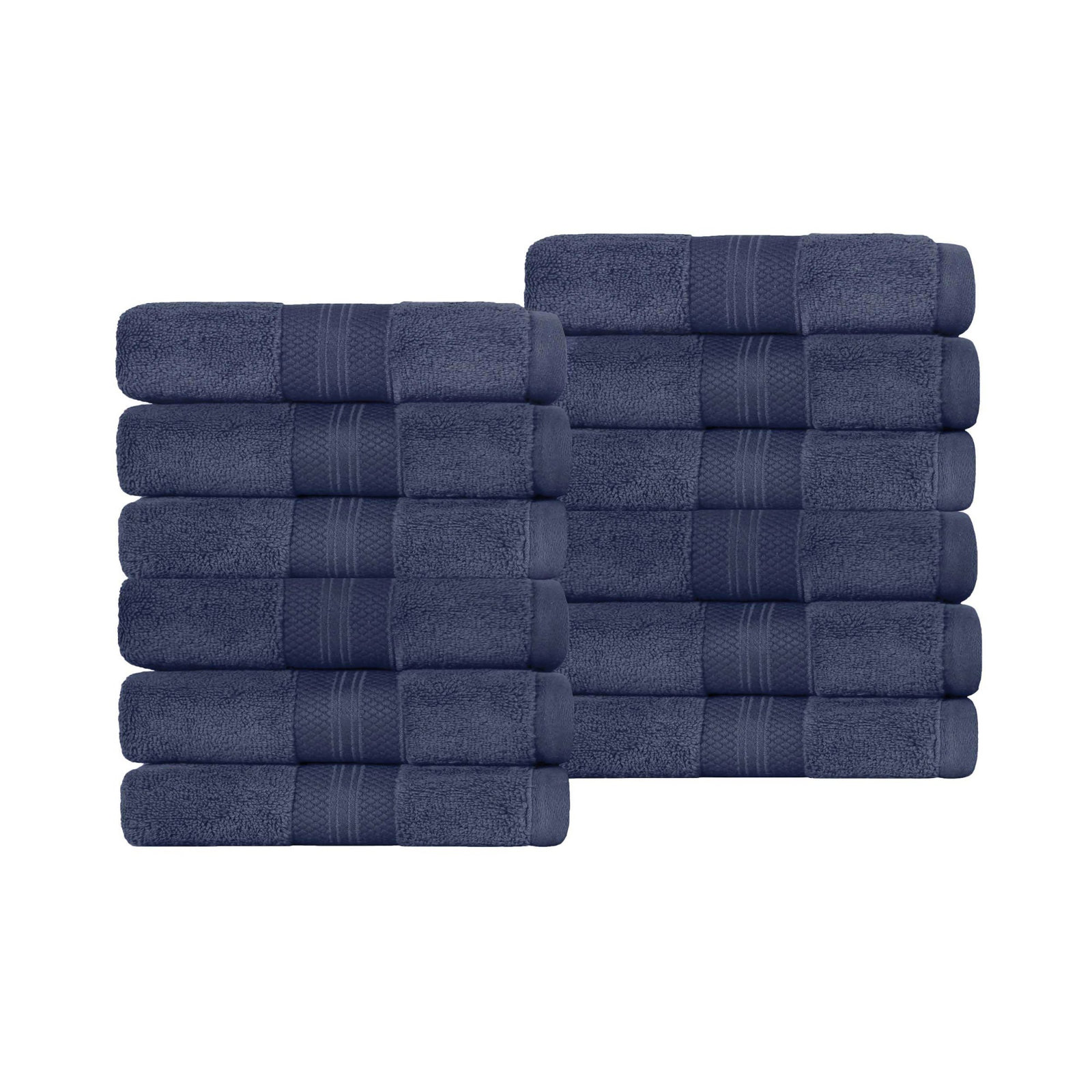 Finnian Turkish Cotton Bath Towel, Crown Blue, Washcloths - 12 Pack