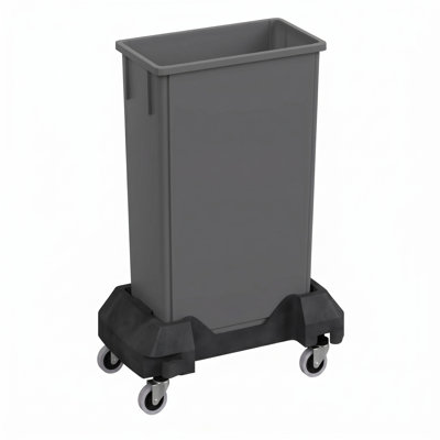 23 Gallon Gray Slim Rectangular Plastic Trash Can with Rolling Dolly