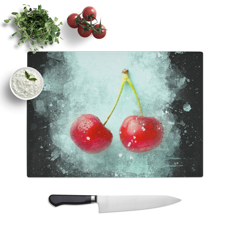 Two Cherries Chopping Board, 28.5cm W x 39cm L