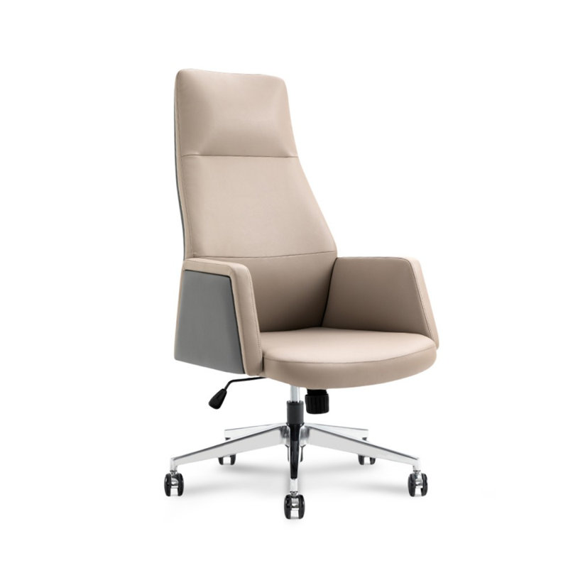Chaise de bureau LightGray + DarkGray + réglable en cuir véritable argenté + similicuir + alliage d'aluminium, Gris clair