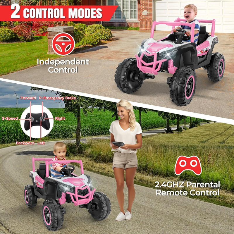 24V Pink 2-Seater Off-Road UTV Ride-On Car with Remote Control