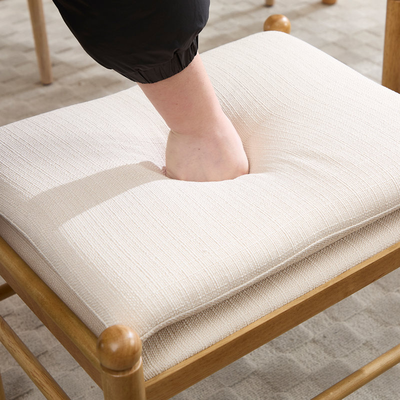 Repose-pieds rembourré en lin avec pieds en bois massif, Brun, Beige