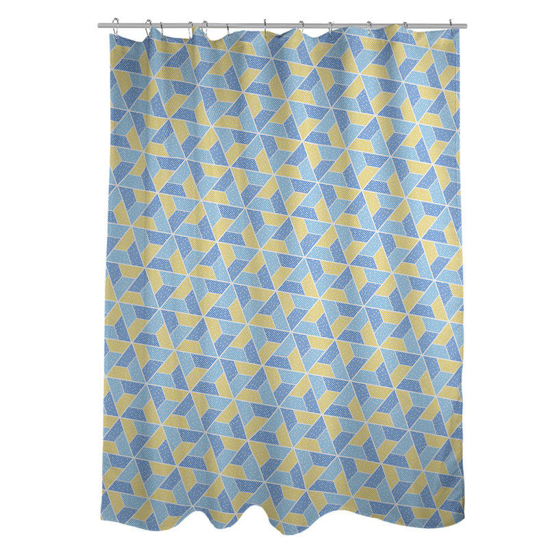 Rideau de douche simple trapézoïde, Bleu / Jaune