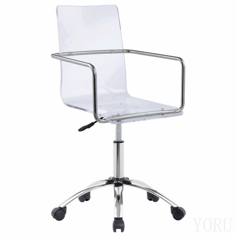 Fauteuil de bureau transparent et chromé en acrylique avec roulettes