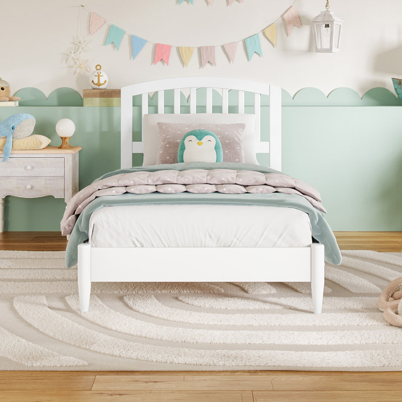 Lit plateforme en bois massif Audriel, Simple, Blanc