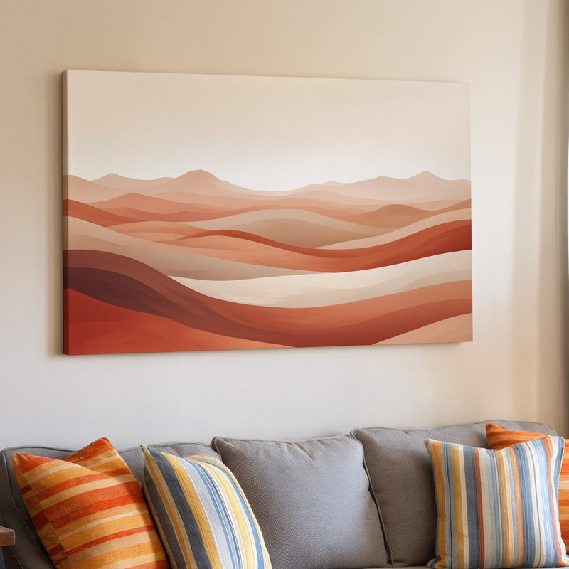 Reproduction d'art sur toile, "Rolling Hills", Rolling Hills and Layered Layered Mountains, tons chauds de terre cuite, pêche