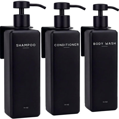 Black Shampoo and Conditioner Dispenser Set Wall Mounted  - Shampoo Conditioner Body Wash Dispenser - 16oz No Drill Shower Soap Bottles for Hotel, Spa, Vacation Rental, Gifts (Black)