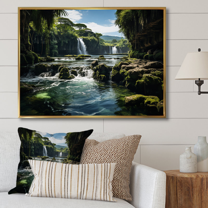 Cascade de dominicains, reproduction sur toile, H 12 po x l 20 po x P 1 po, Cadre flottant doré