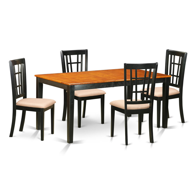 Ensemble de salle à manger Cleobury, Cinq articles : 1 table, 4 chaises, Noir / Cerisier, Beige