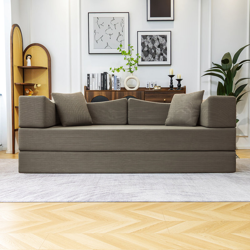 3 lits avec matelas en mousse viscoélastique, convertible pour les espaces de vie, velours côtelé doux, grand confort, coussin antidérapant, aucun assemblage requis, matelas de couleur kaki 21 lits, canapé de plancher polyvalent