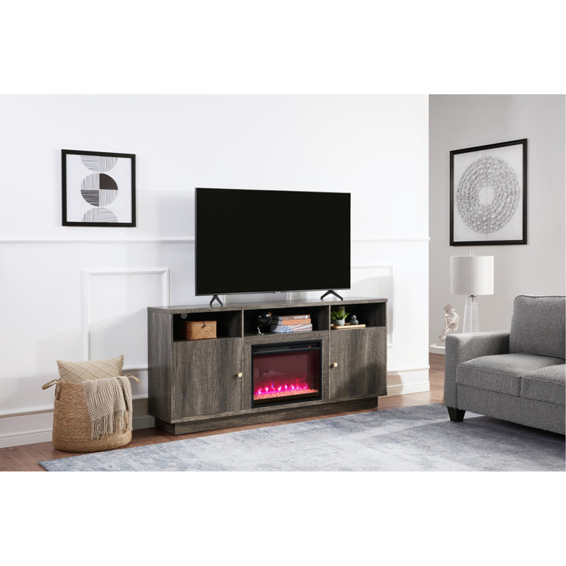Console de meuble télé avec chauffeur, éclairage DEL, armoires, tablettes l 70 po Ambrogio