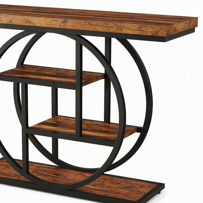 Console 41,3 po, table d'entrée industrielle à 4 niveaux avec base circulaire, Dark Brown/Black