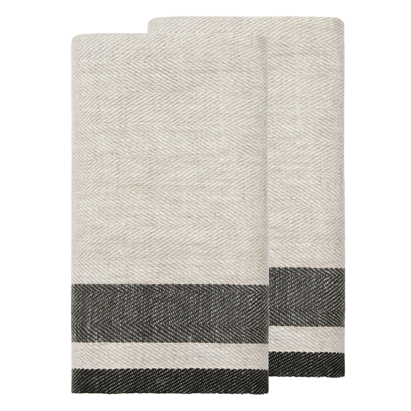Gordes Tea Towel - Blue/Natural - 20" x 30" - Set of 2, Charcoal/Natural