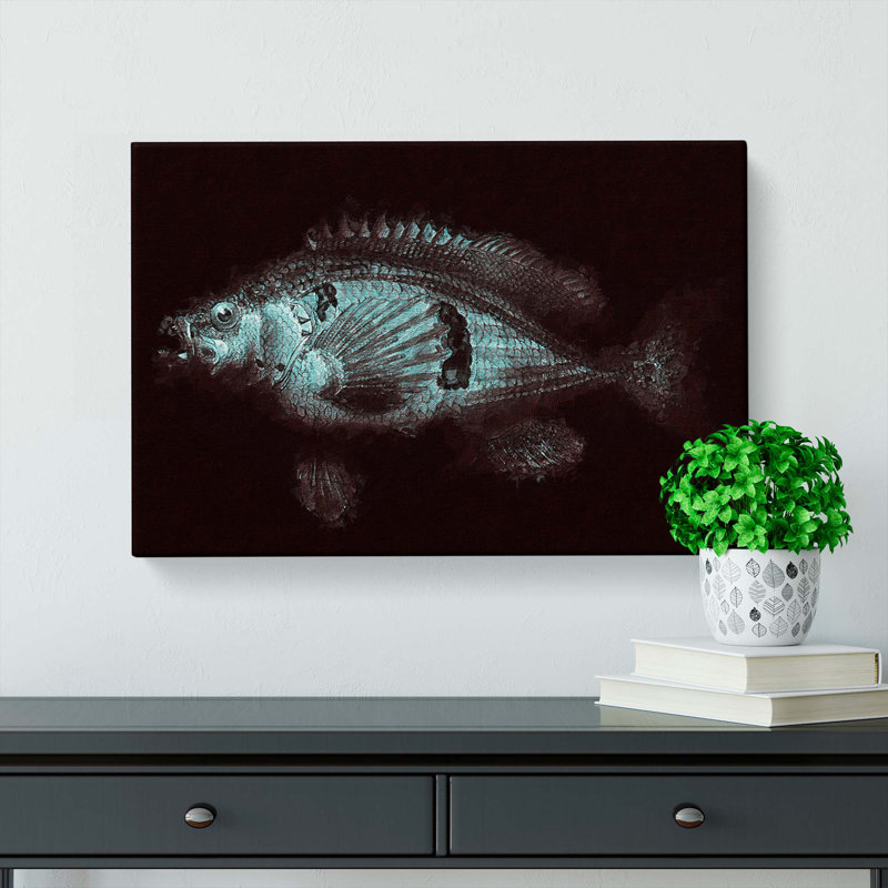 A Blue Fish - Wrapped Canvas Painting, 50cm H x 76cm W x 3cm D