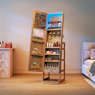 Freestanding 360° Swivel Jewelry Armoire with LED Lighted Full Length Mirror