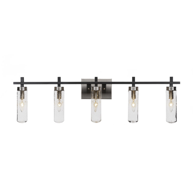 Salinda 5 Light Bath Bar, Clear Bubble, Matte Black/Brushed Nickel